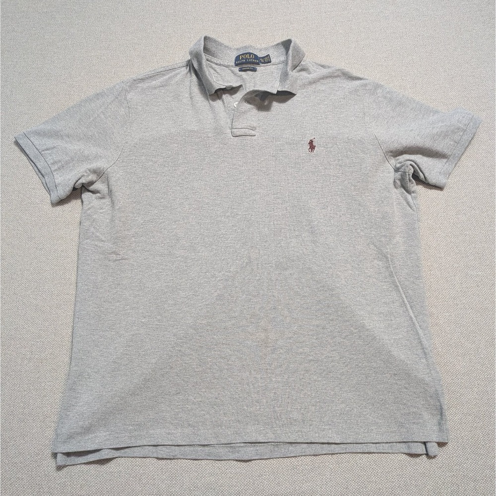 Ralph Lauren Men's XL Heather Grey Custom Fit Cotton Pique Polo Shirt Pony
